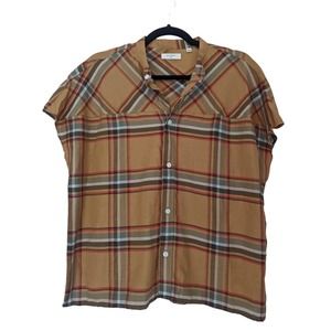 Billy Reid Cotton Button Up Beige Red Grey Top Sz XS